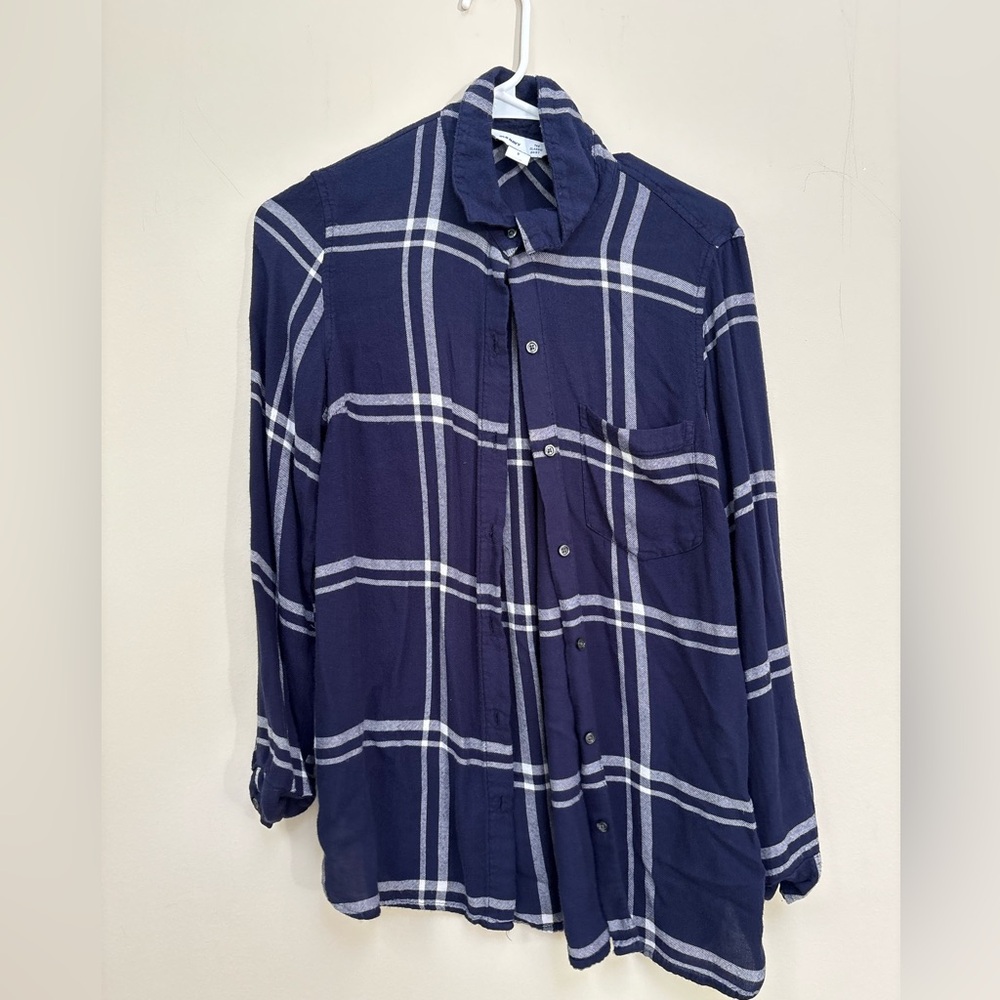 Old Navy Women’s Small Plaid Blue Flannel Long Sleeve Button Up